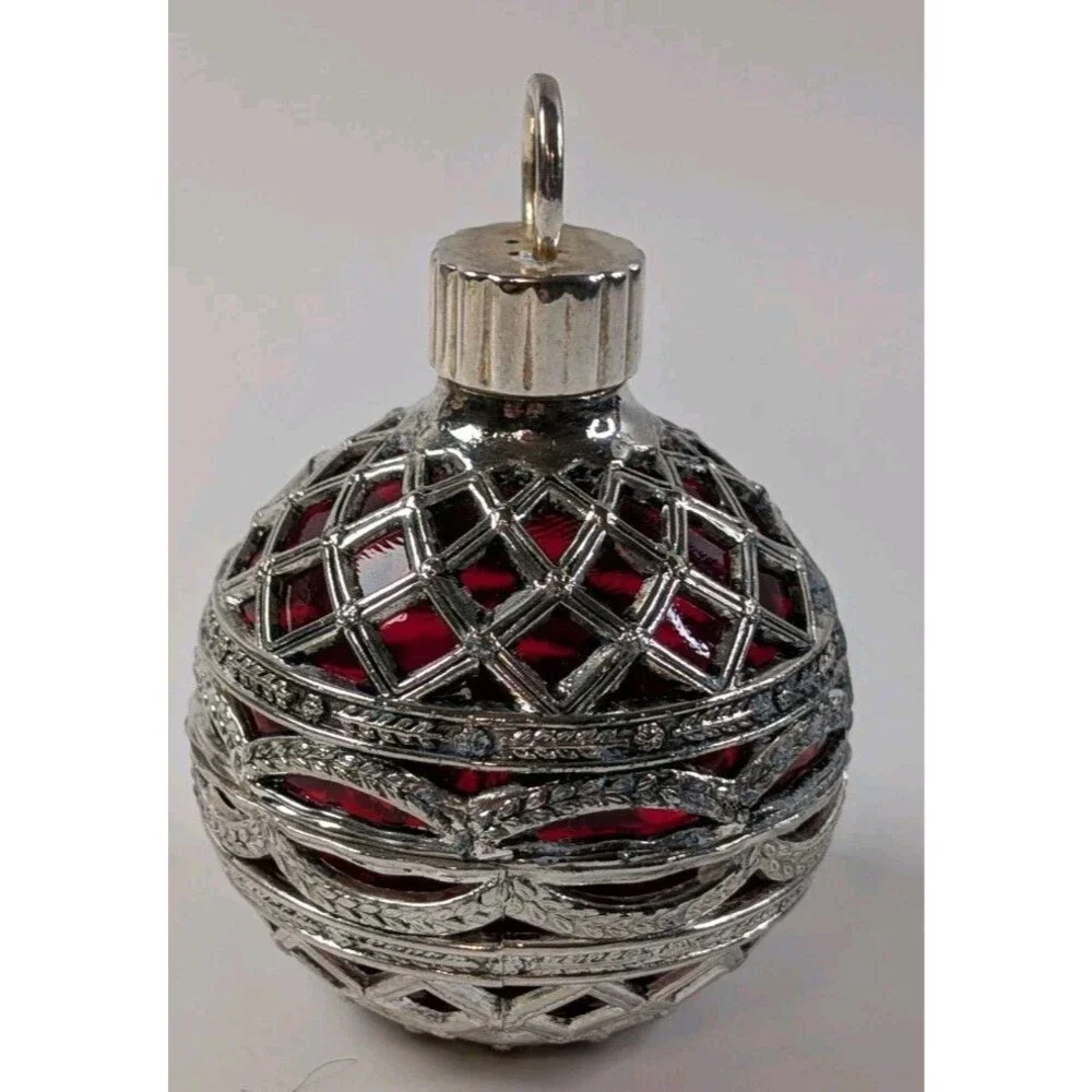 Godinger Silver Art Red Glass Ornament Silver Filigree Ball Christmas